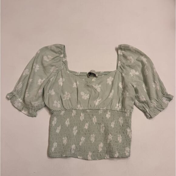 Abercrombie & Fitch Women's Green Floral Smock Waist Crop Top Sz S Women's - Picture 1 of 4